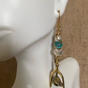 Western themed wire wrapped beaded earrings with charm